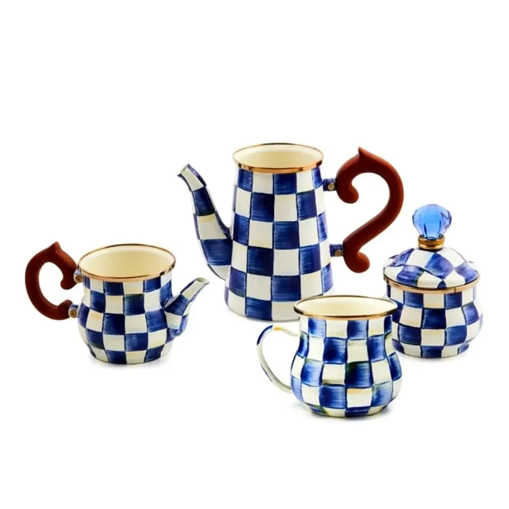 NEW Mackenzie-Childs Royal Check Stackable Coffee Set & Mugs Set
